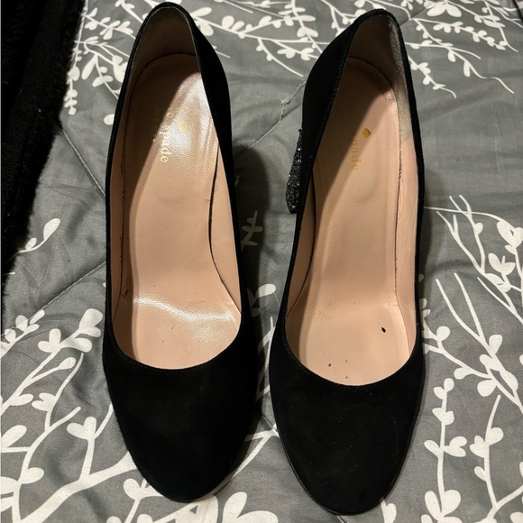 Kate Spade black suede heels with sparkle heel - Picture 2 of 6